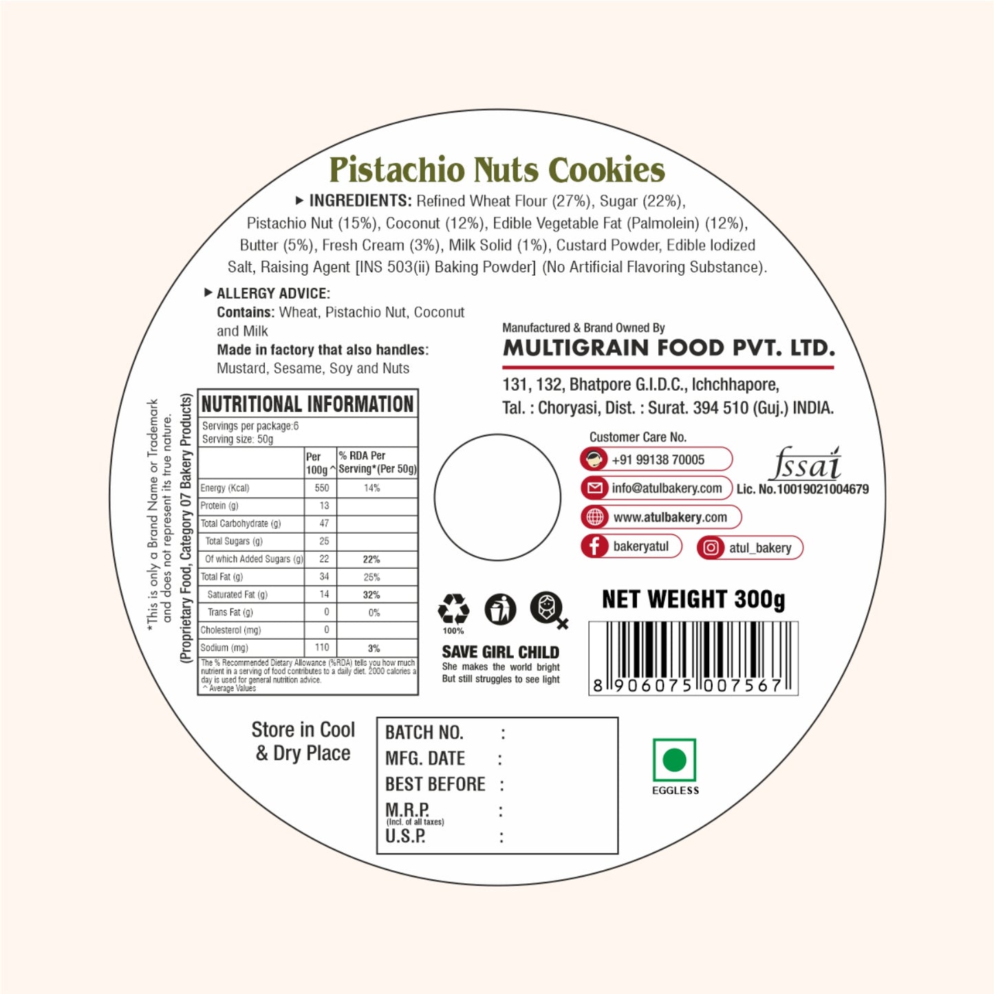 Jar Pistachio Nuts Cookies 300g