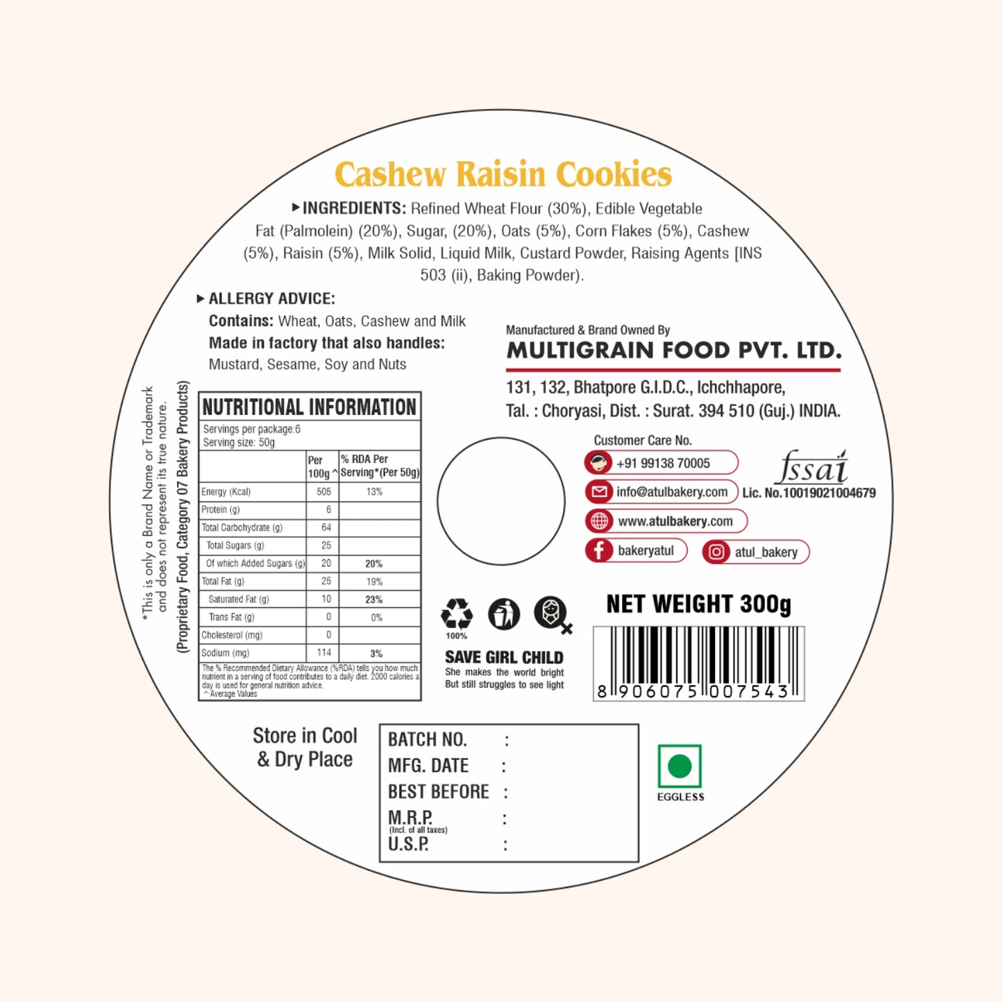 Jar Cashew Raisin Cookies 300g