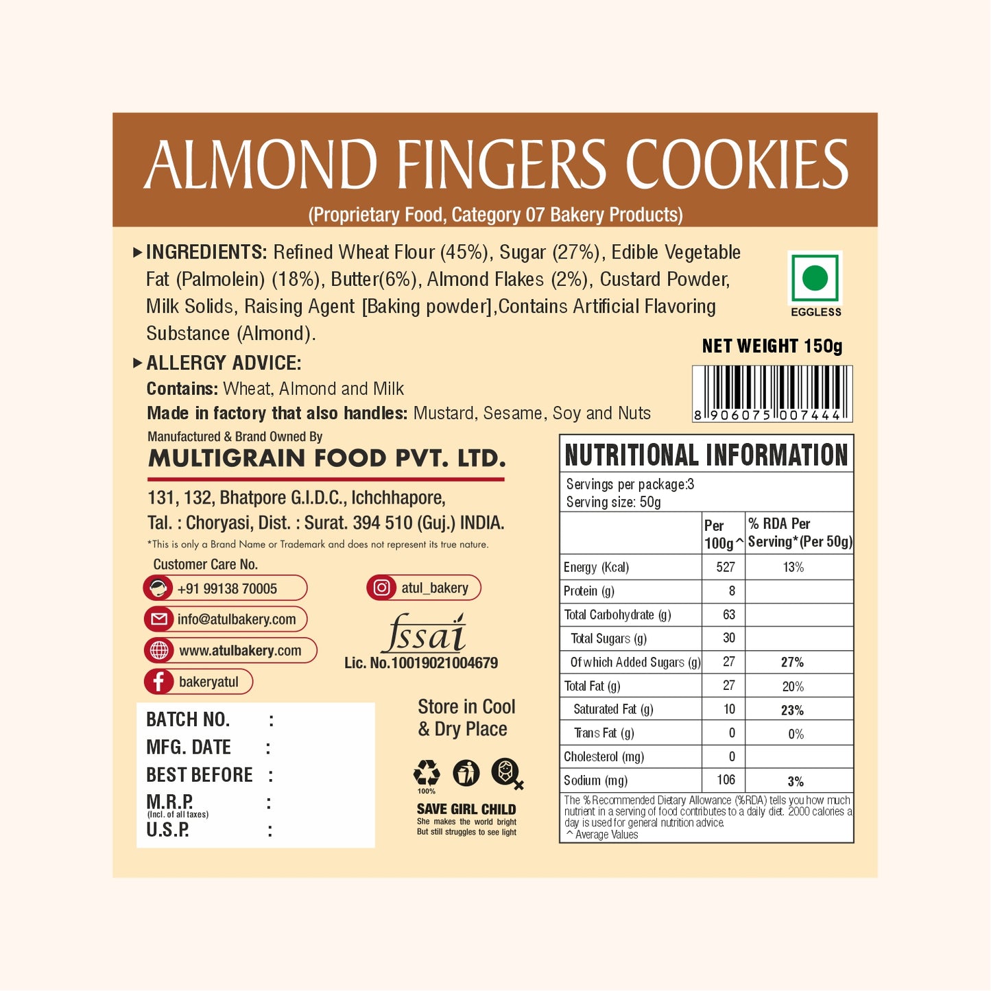 Almond Finger Cookies 150g